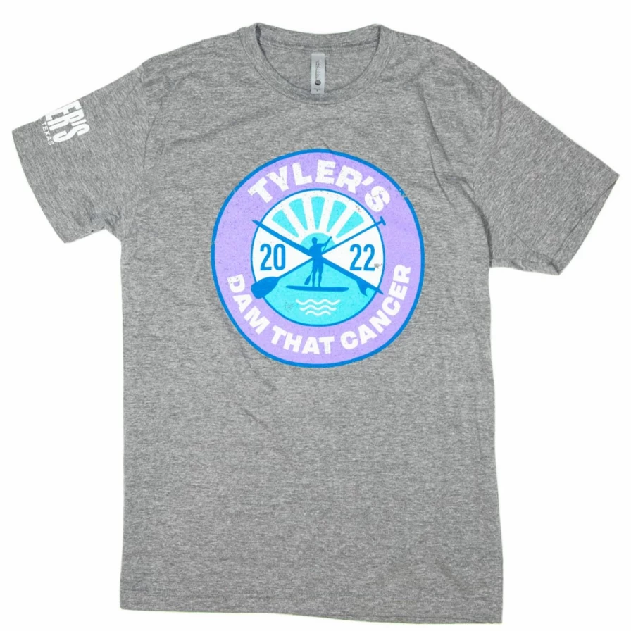 "Dam That Cancer 2022 Charity T-Shirt in Heather Grey - Support Cancer Awareness"