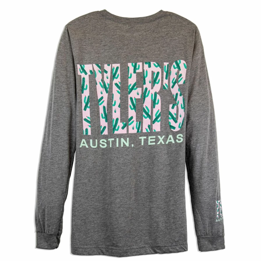 Men's Stylish Long Sleeve Cactus Print T-Shirt for Austin Texas Lovers