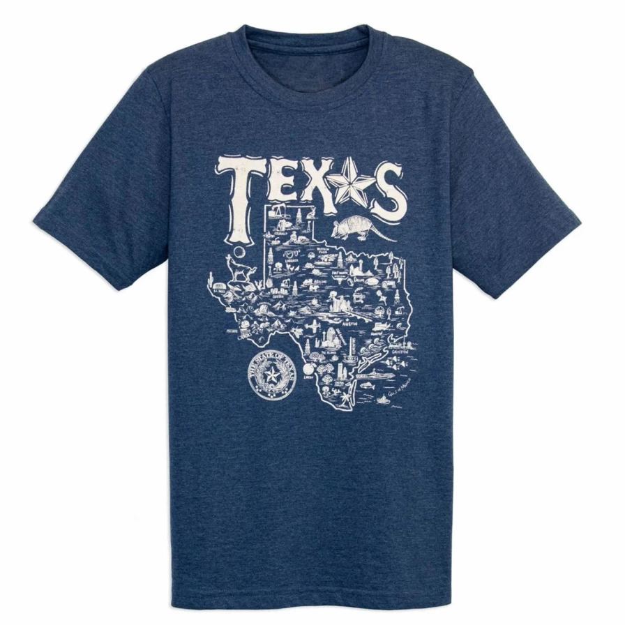 "Navy Texas State Map T-Shirt - Stylish Graphic Tee"