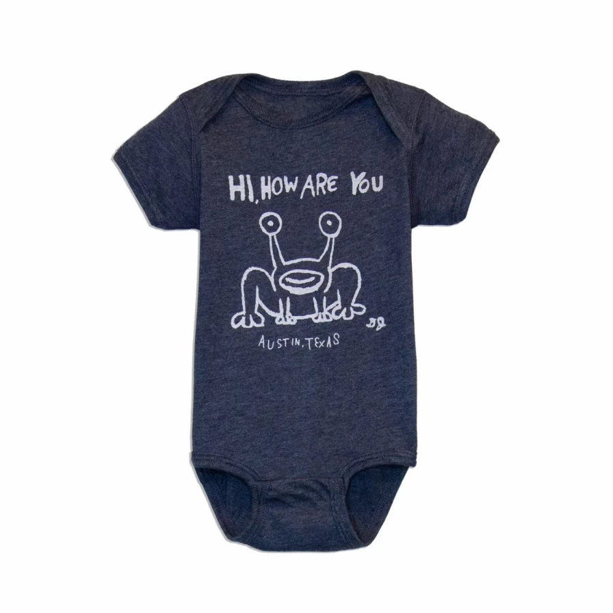 "Daniel Johnston's Hi, How Are You Navy Onesie – Unisex Adult Romper"