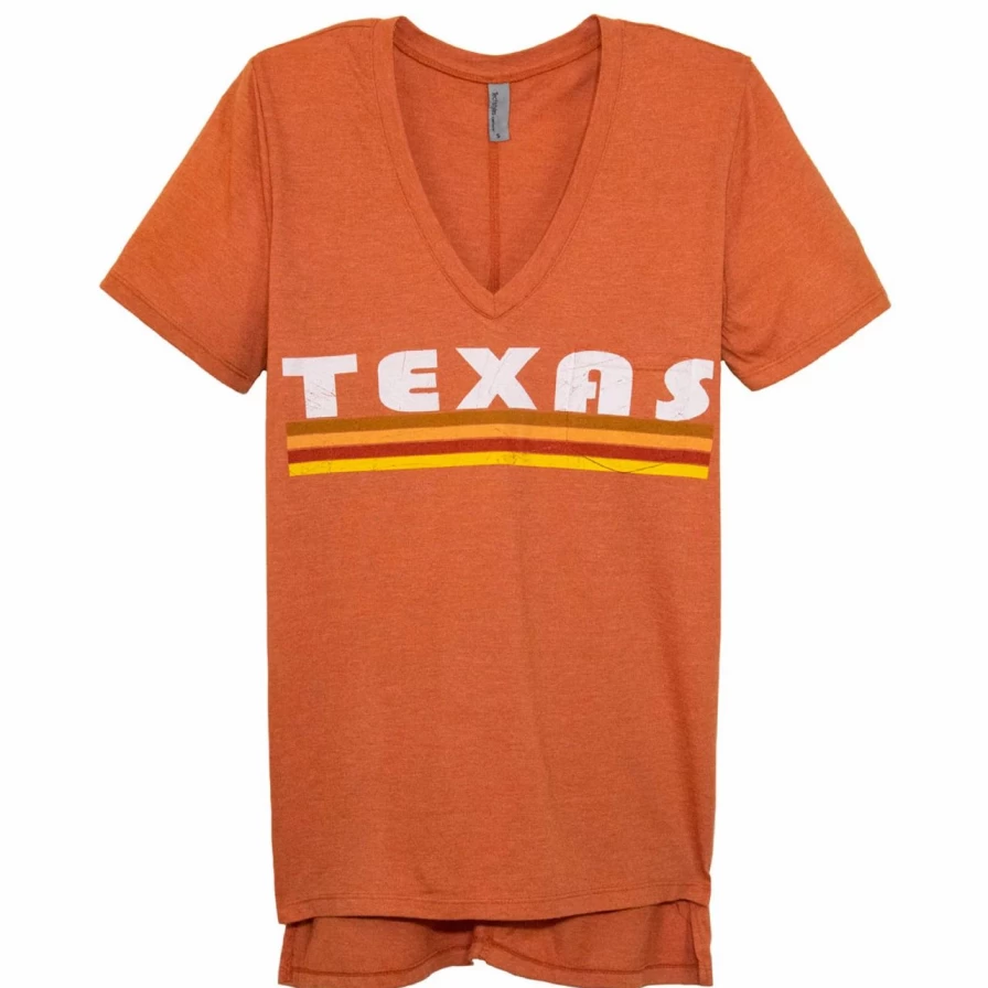 Women's Burnt Orange V-Neck Pocket T-Shirt - Texas Flag Graphic Tee