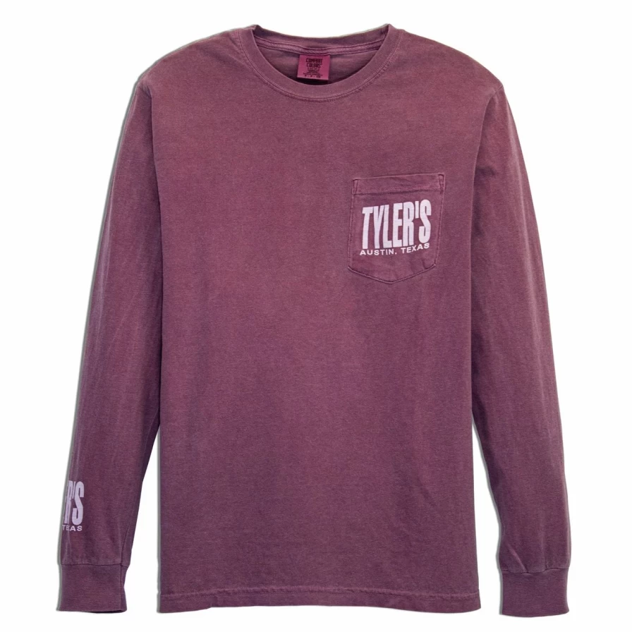 Men's Soft Long Sleeve Pocket T-Shirt Comfort Colors Berry Red Casual Tee