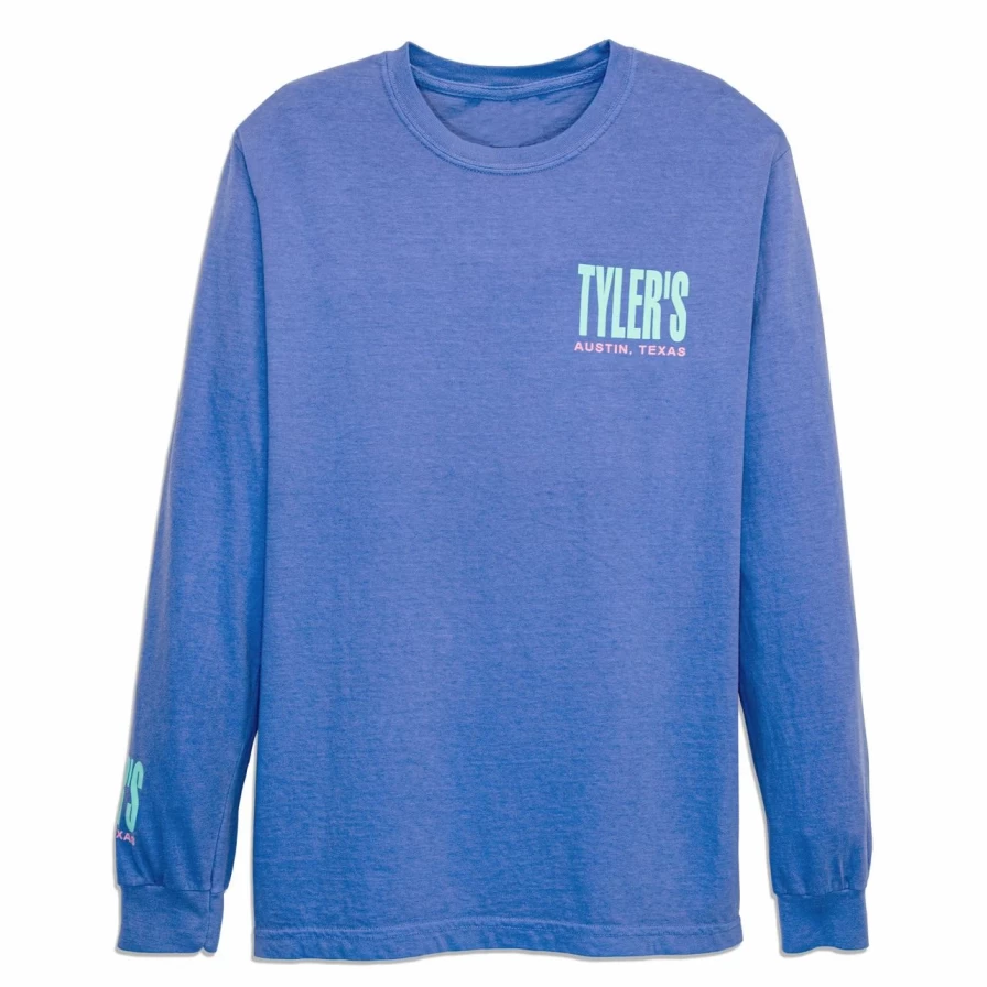 Men's Long Sleeve Comfort Colors T-Shirt - Soft Blue & Mint Crewneck Tee - Austin TX Style