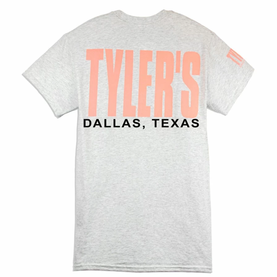Tyler's Dallas Graphic Tee in Ash and Baby Pink Colors
