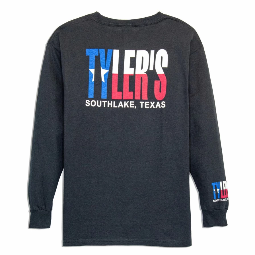 "Kids' Black & Texas Flag Long Sleeve T-Shirt - Southlake Style Graphic Tee"