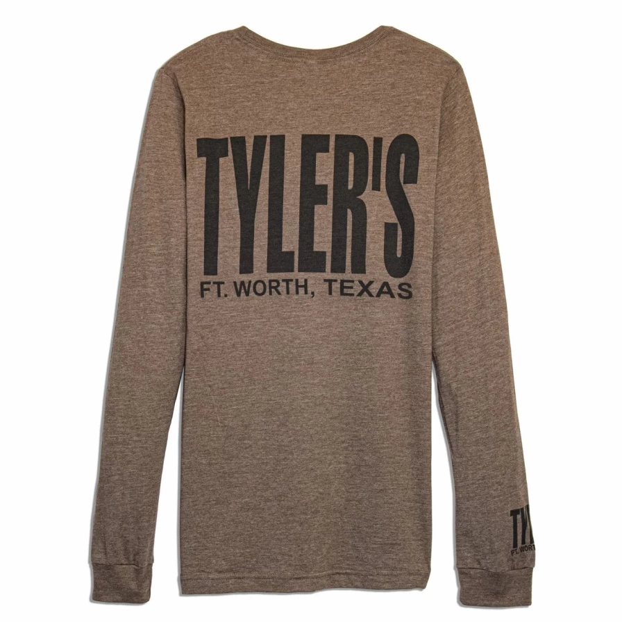 Men's Heather Brown & Black Long Sleeve Crewneck Track Tee - Tyler's Classic Fit Casual Top