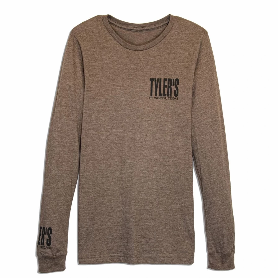 Men's Heather Brown & Black Long Sleeve Crewneck Track Tee - Tyler's Classic Fit Casual Top