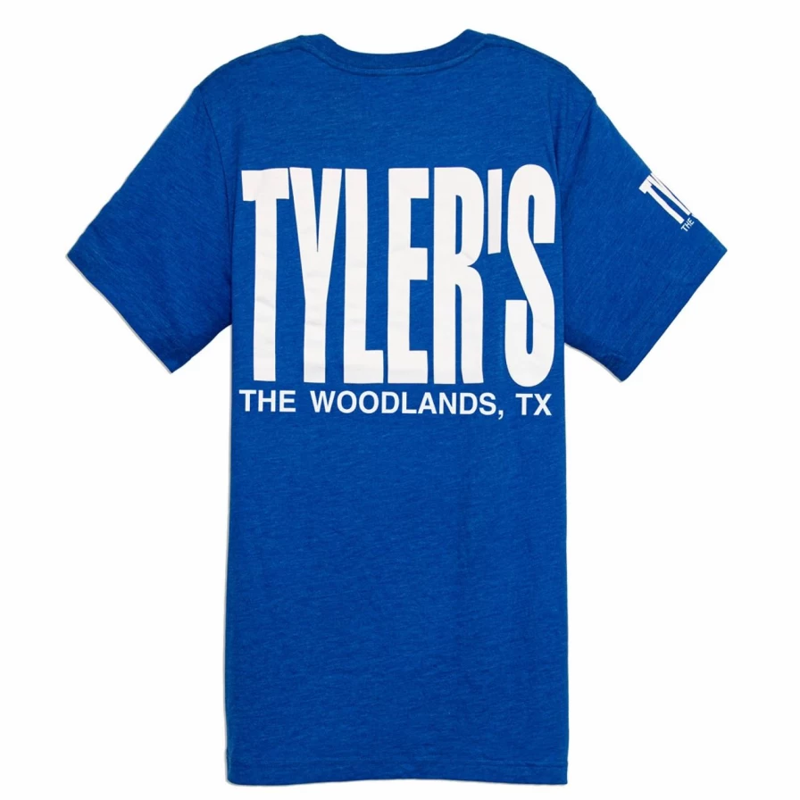 "Blue and White Striped Track Tee – The Woodlands Vintage Style T-Shirt"