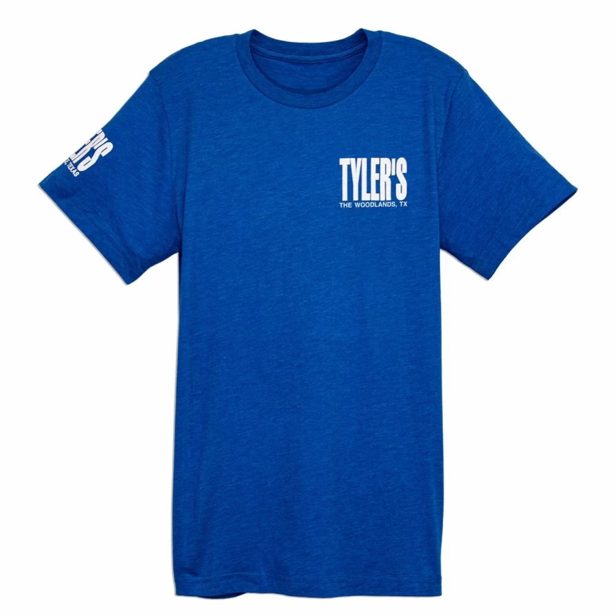 "Blue and White Striped Track Tee – The Woodlands Vintage Style T-Shirt"