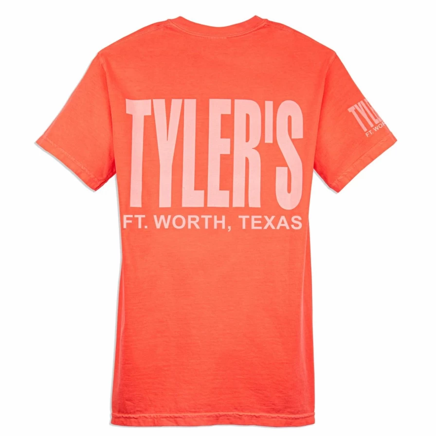 Tyler's Neon Red & White Comfort Color Pocket Tee - Ft. Worth Vintage Style