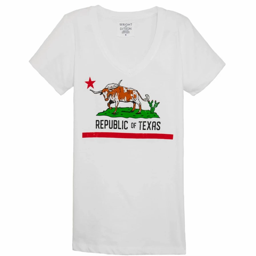 Women's Republic Of Texas V-Neck T-Shirt - White Casual Tee