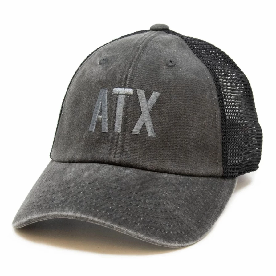 ATX Ragbones Trucker Hat - Black/Grey Mesh Snapback Cap for Men & Women