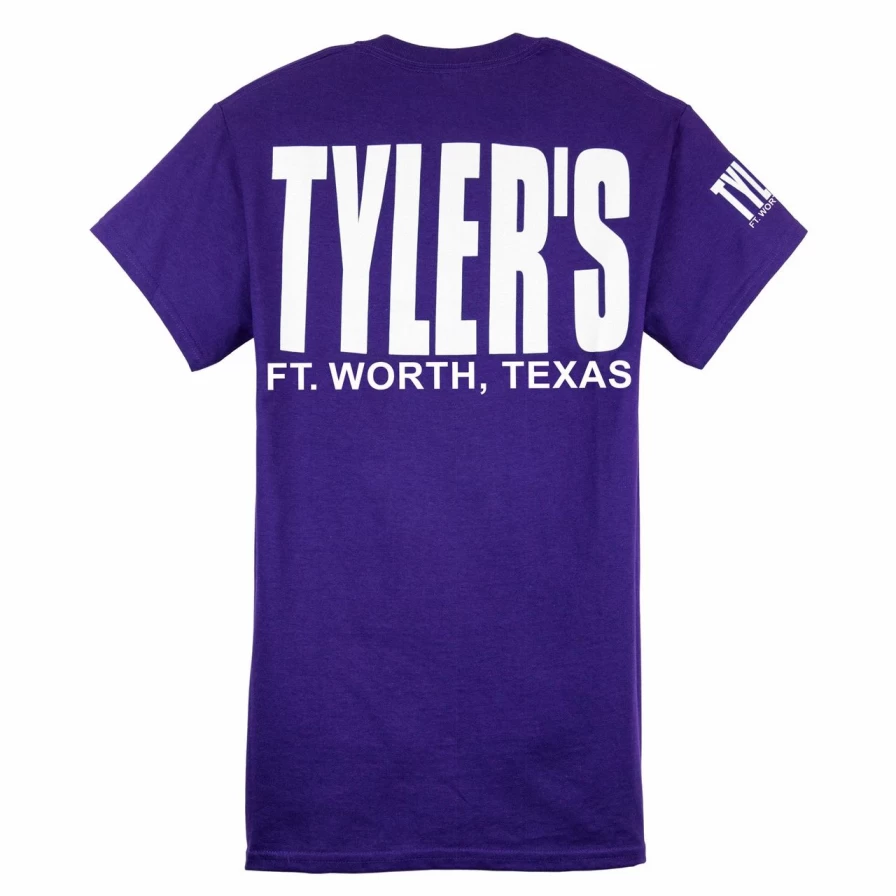 "Stylish Purple and White Graphic Tee - Tyler's Ft. Worth Vintage-Inspired T-Shirt"
