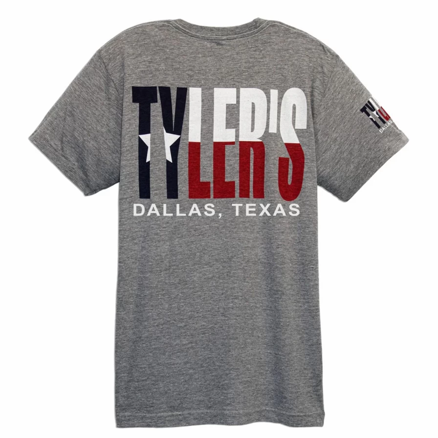 "Tyler's Grey Texas Flag Track Tee Dallas - Stylish Vintage-Inspired T-Shirt"