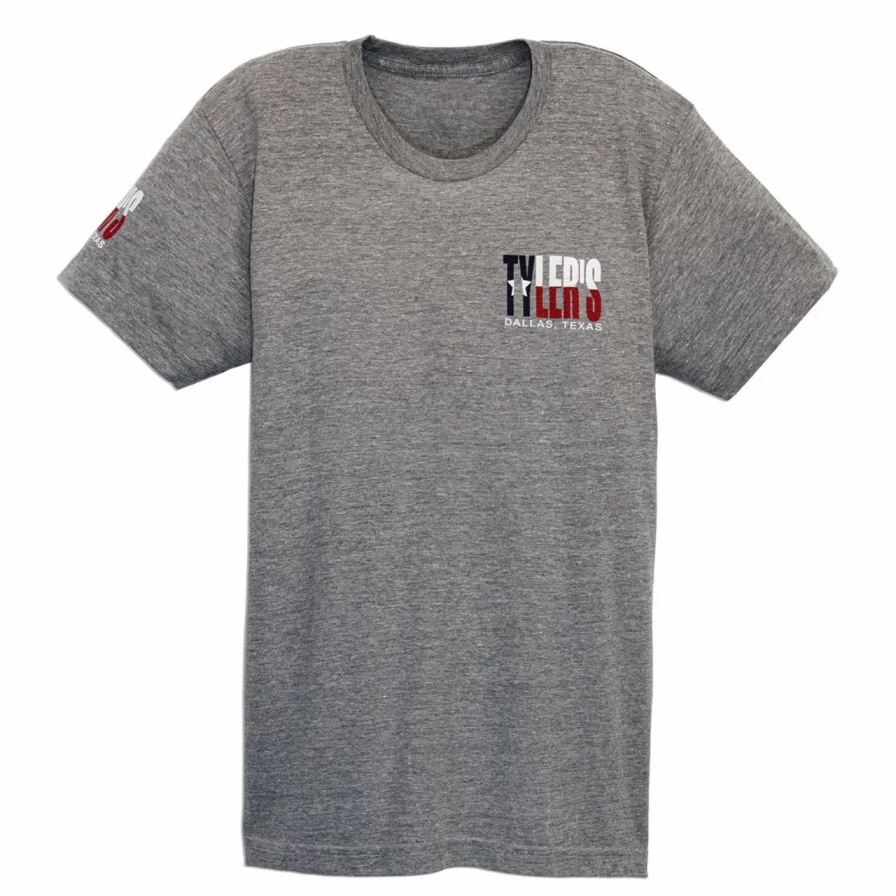 "Tyler's Grey Texas Flag Track Tee Dallas - Stylish Vintage-Inspired T-Shirt"
