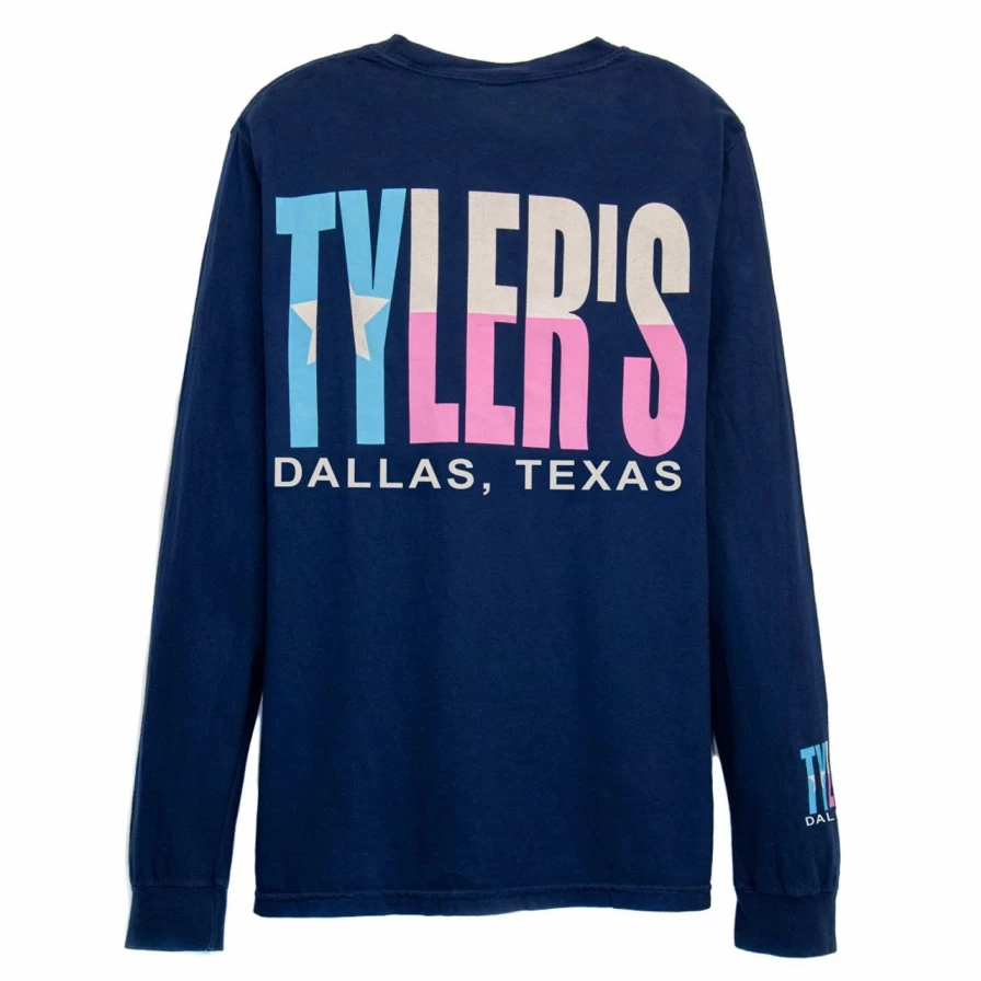 Men's Long Sleeve Comfort Colors Pocket T-Shirt with Texas Flag Print in Navy & Pastel
