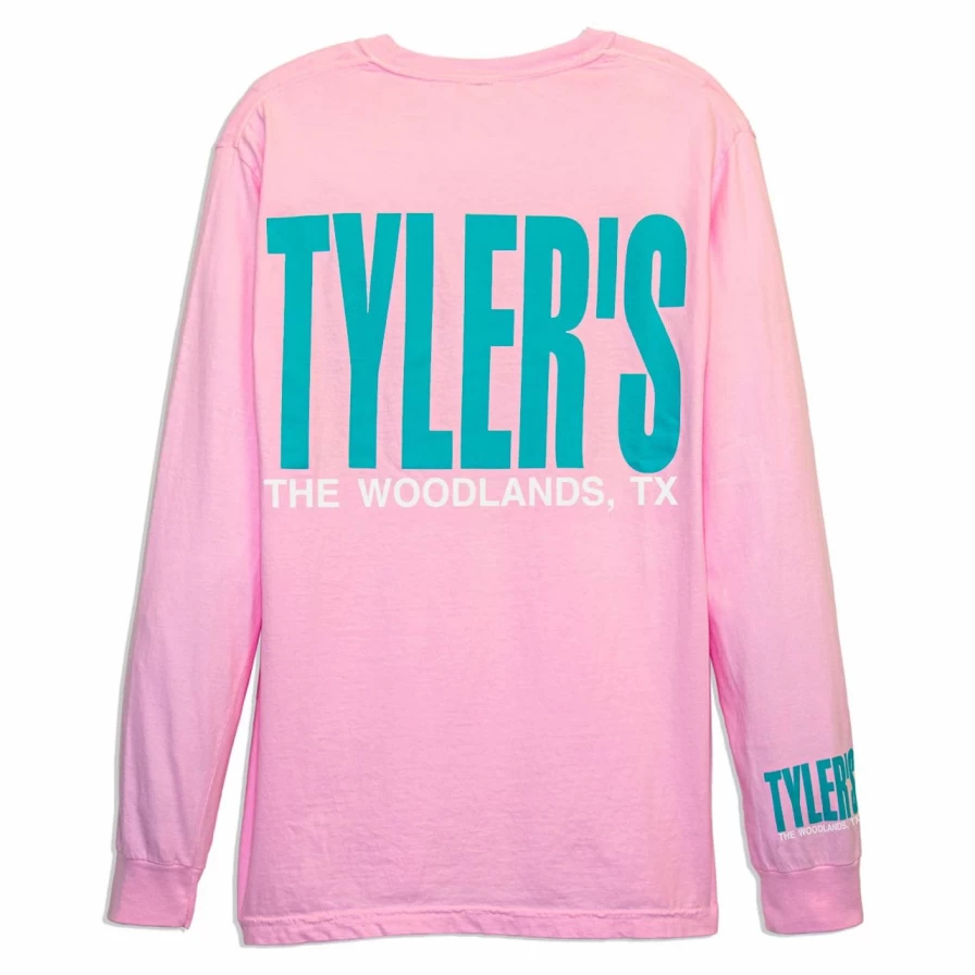 "Tyler's Blossom Pink & Teal Long Sleeve Comfort Color T-Shirt | Soft Casual Wear"