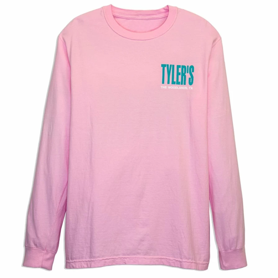 "Tyler's Blossom Pink & Teal Long Sleeve Comfort Color T-Shirt | Soft Casual Wear"
