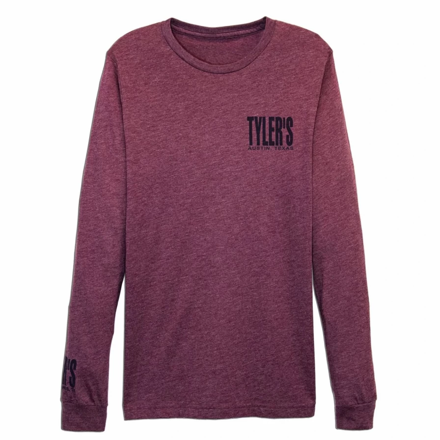 Men's Long Sleeve Maroon and Navy Striped Track Tee - Comfortable Athletic Top for Running and Training