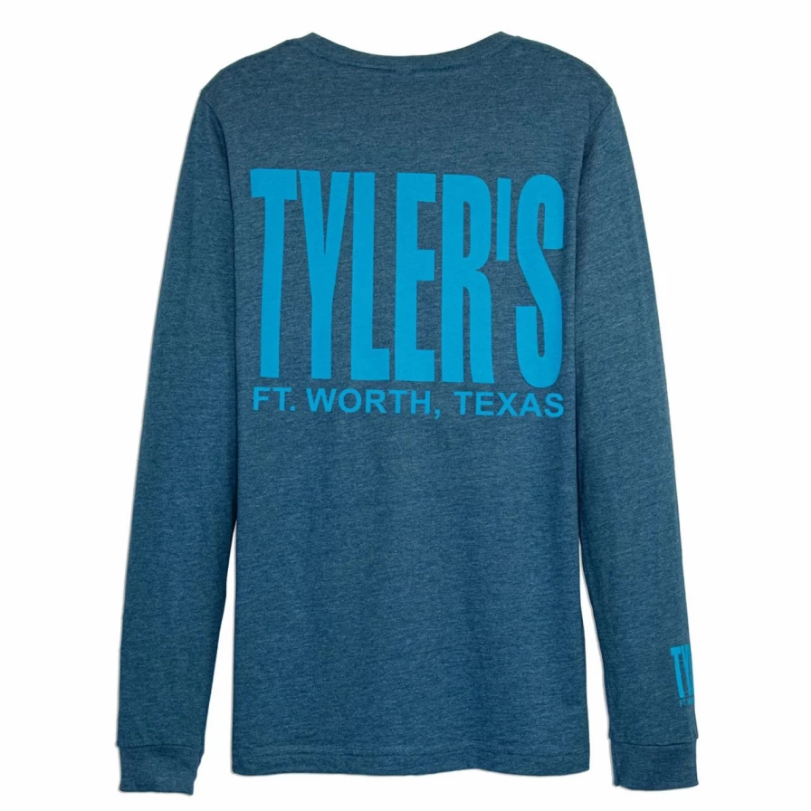 Men's Long Sleeve Heather Crewneck Tee in Deep Teal/Aqua Color - Comfortable Casual Athletic Style Top