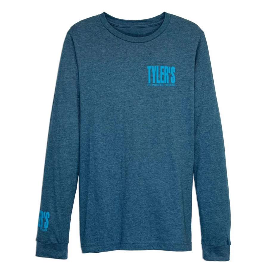 Men's Long Sleeve Heather Crewneck Tee in Deep Teal/Aqua Color - Comfortable Casual Athletic Style Top