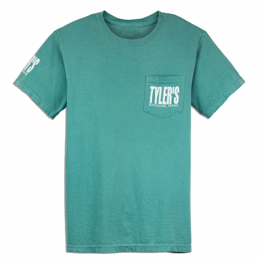 "Vintage Washed Comfort Color Pocket T-Shirt in Seafoam Green and White - Southlake Style"