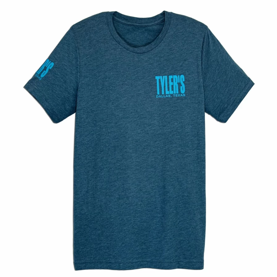 "Men's Steel Blue & Turquoise Vintage Track Tee by Tyler's - Dallas Retro Style T-Shirt"