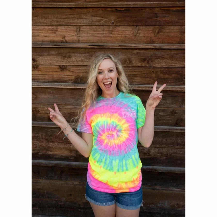Minty Rainbow Tie-Dye White Outline T-Shirt - Tyler's Austin Graphic Tee
