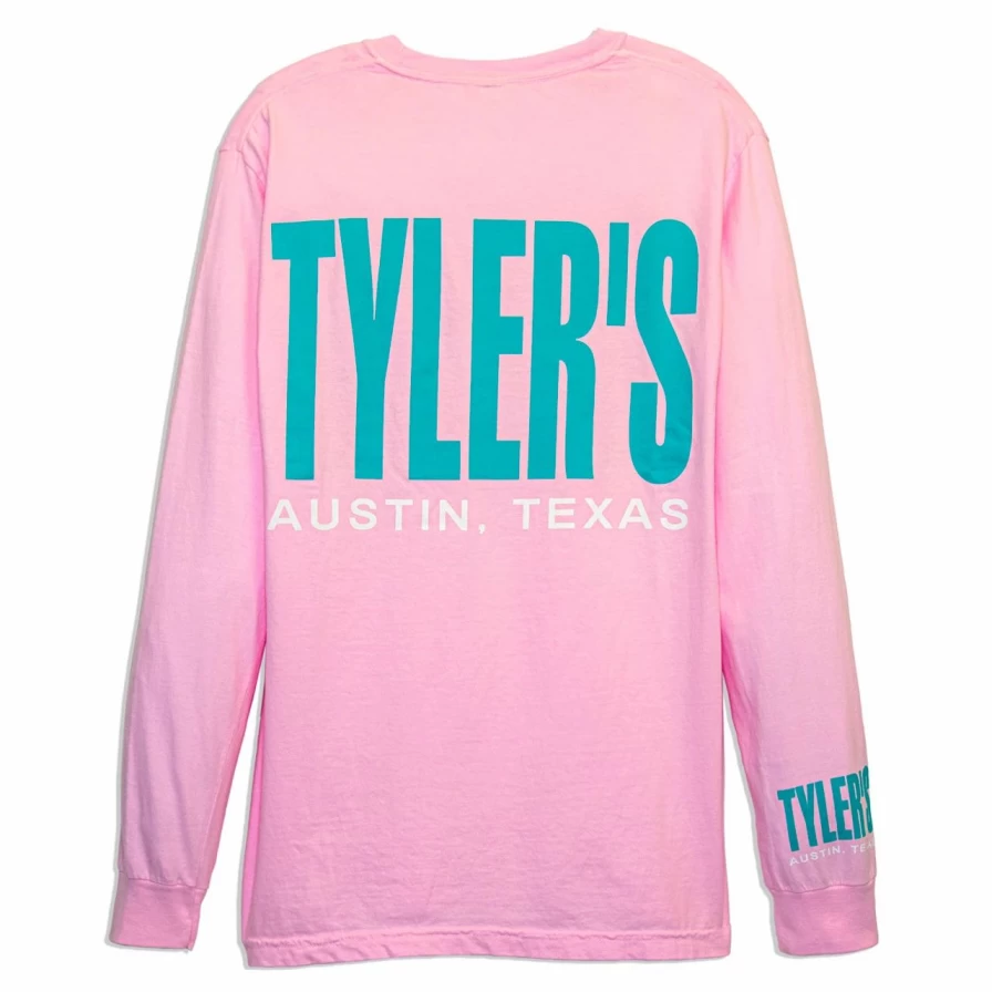 "Men's Long Sleeve Comfort Color Tee in Blossom Pink and Teal - Soft Casual T-Shirt"