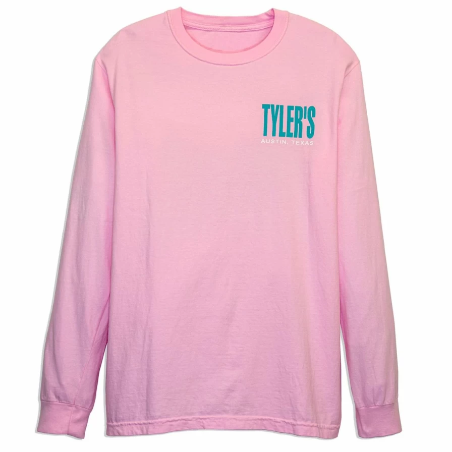 "Men's Long Sleeve Comfort Color Tee in Blossom Pink and Teal - Soft Casual T-Shirt"