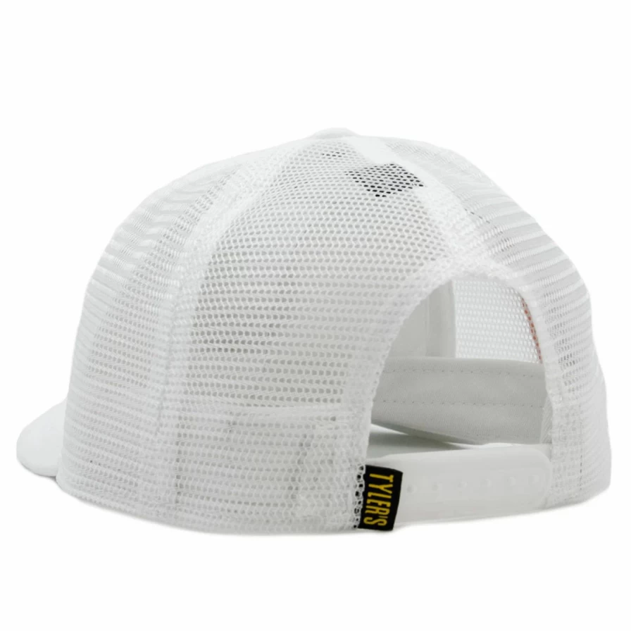 White Smiley Face Embroidered Trucker Hat - Adjustable Snapback Cap for Men & Women