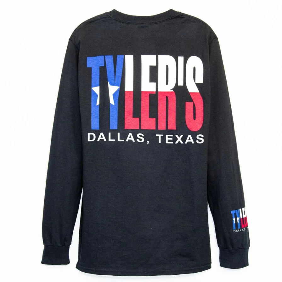 "Tyler's Texas Flag Dallas Graphic Long Sleeve Black Shirt"