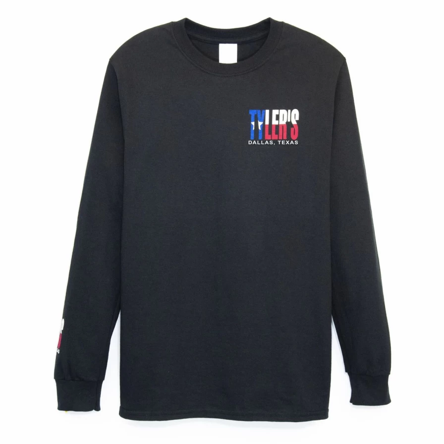 "Tyler's Texas Flag Dallas Graphic Long Sleeve Black Shirt"