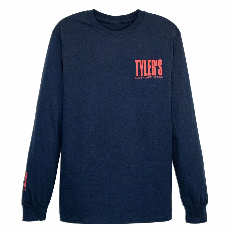 Men's Long Sleeve Navy Red White Striped T-Shirt - Southlake Graphic Tee Casual Comfort Fit