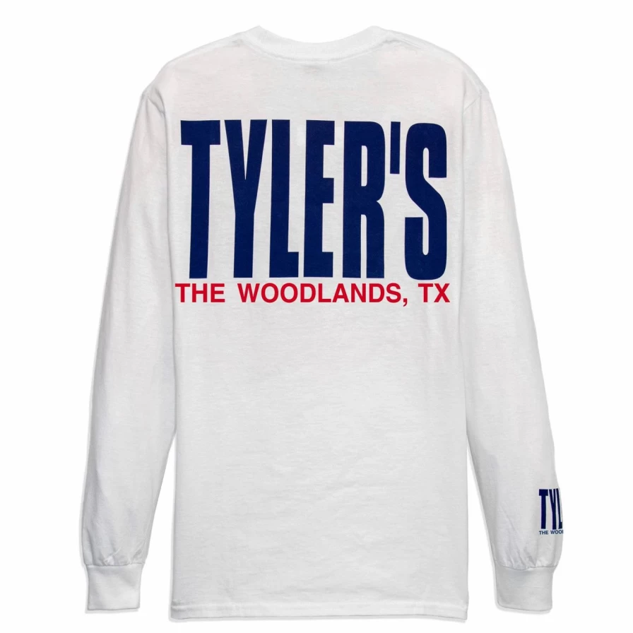 Men's Classic Long Sleeve T-Shirt - White and Navy Striped Casual Top - The Woodlands Collection
