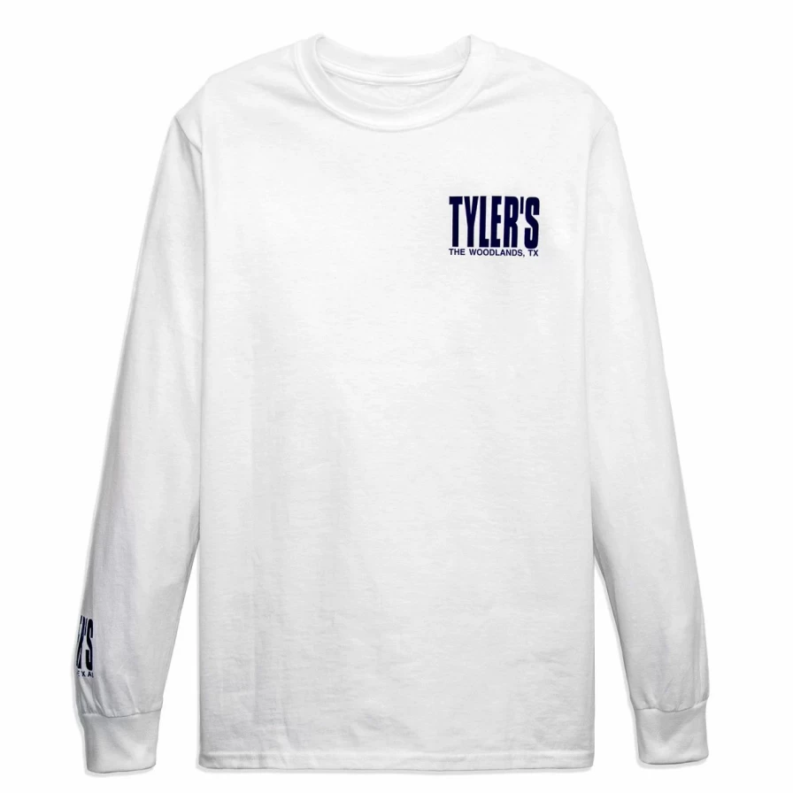 Men's Classic Long Sleeve T-Shirt - White and Navy Striped Casual Top - The Woodlands Collection