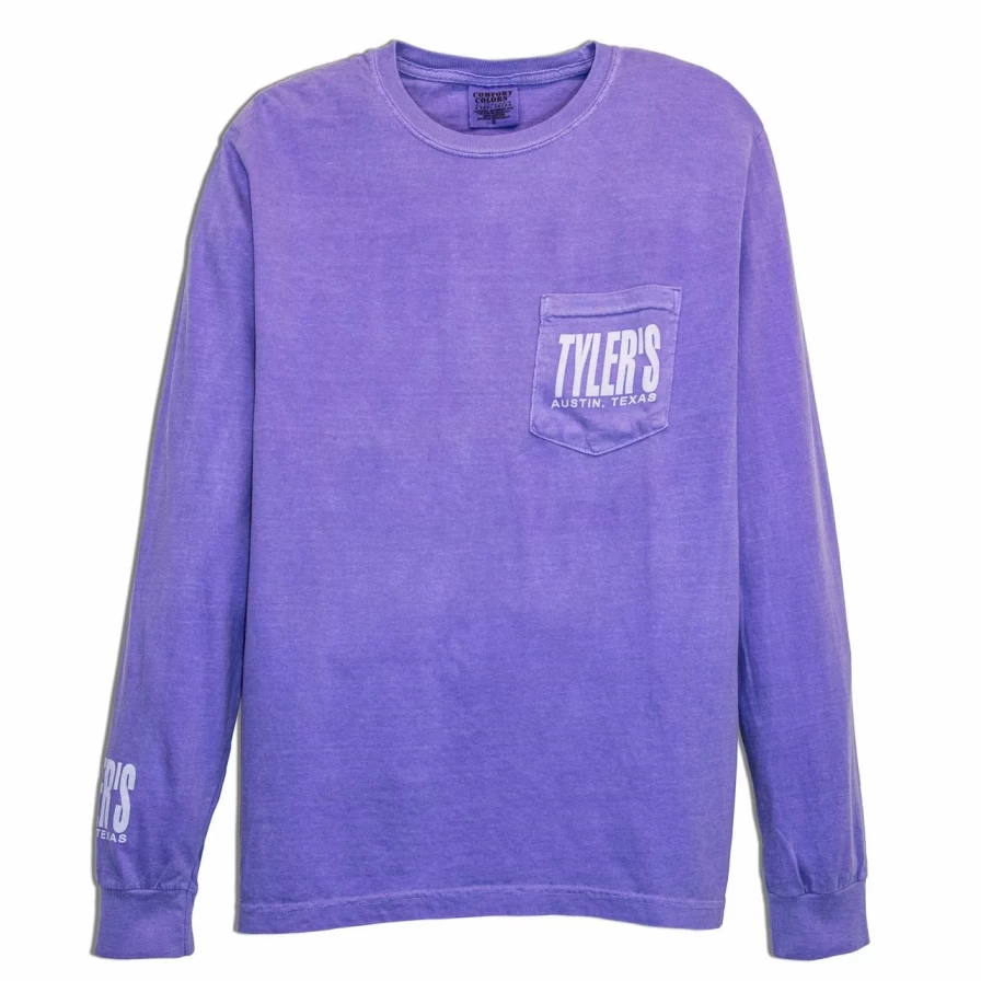 Men's Long Sleeve Comfort Color Pocket T-Shirt - Soft Violet Casual Tee with Chest Pocket