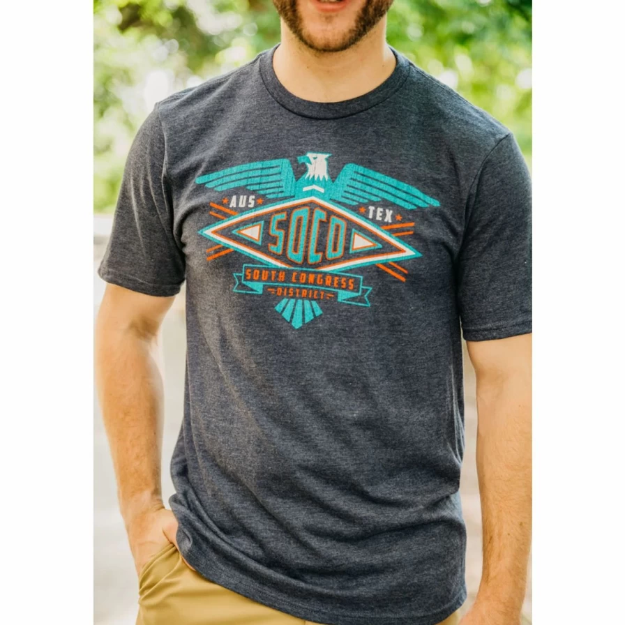 "Heather Navy Eagle Graphic Tee - South Congress Vintage Style T-Shirt"