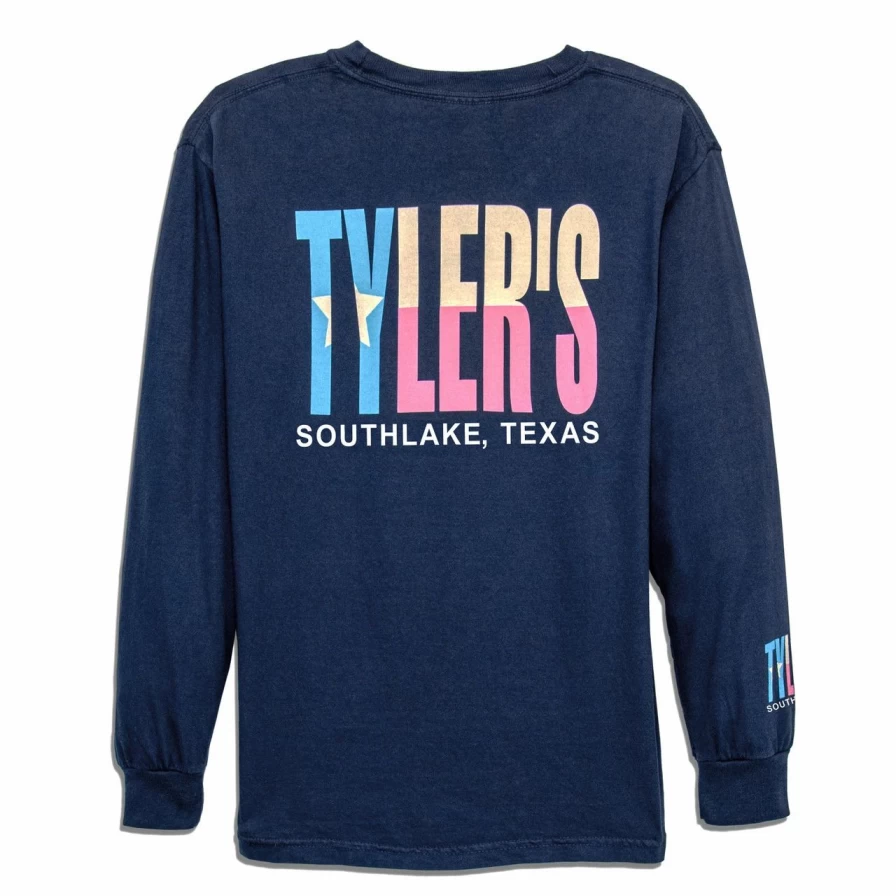 "Kids' Long Sleeve Comfort Color Tee with Pastel Texas Flag Design - Southlake Style"