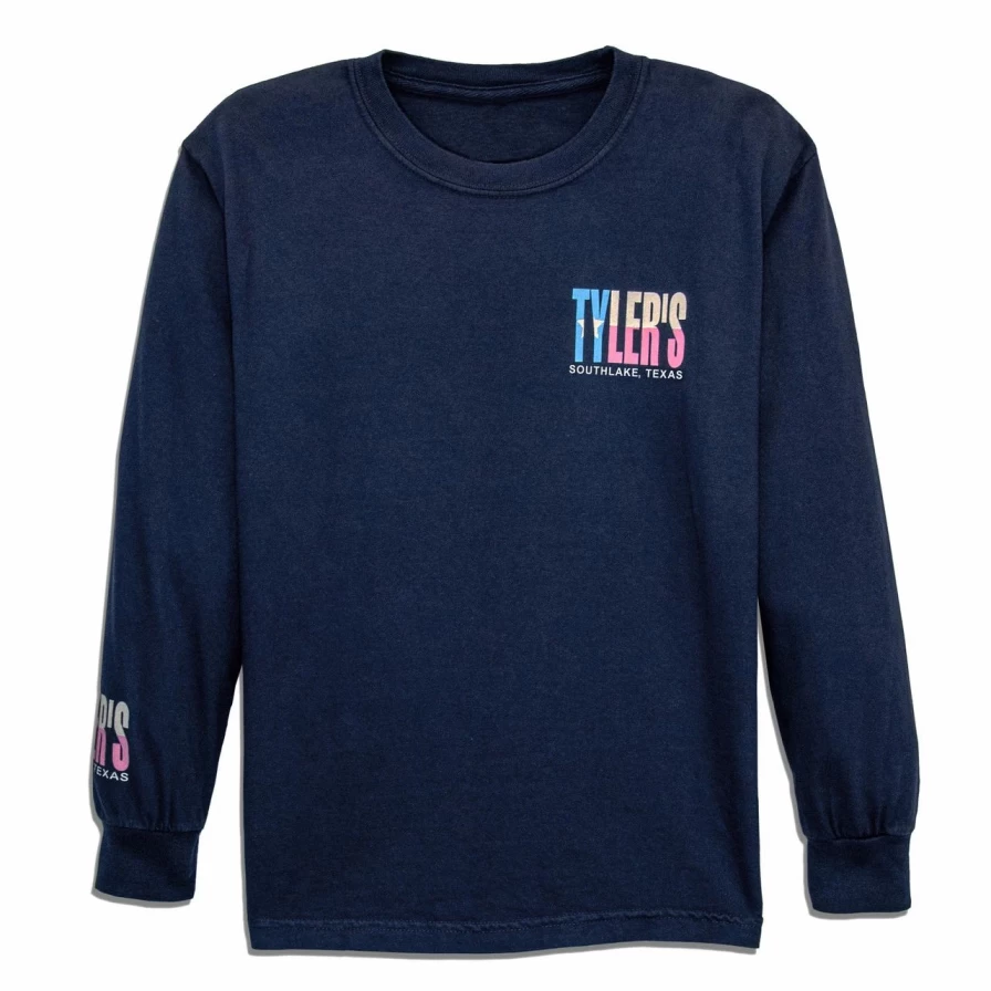 "Kids' Long Sleeve Comfort Color Tee with Pastel Texas Flag Design - Southlake Style"