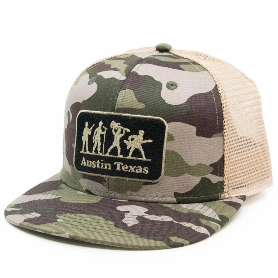 "Black & Camo Army Band Trucker Hat - Austin Texas Military Style Cap"