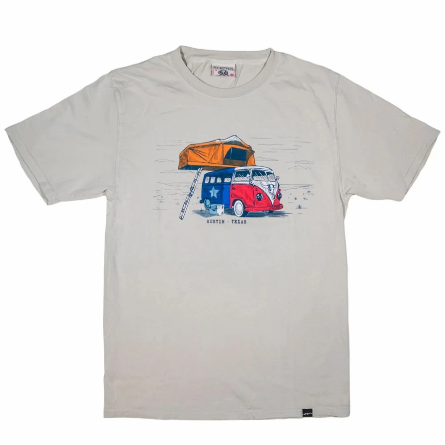 "Quartz Adventure Bus Austin, Texas Graphic Tee – Vintage Travel Inspired T-Shirt"