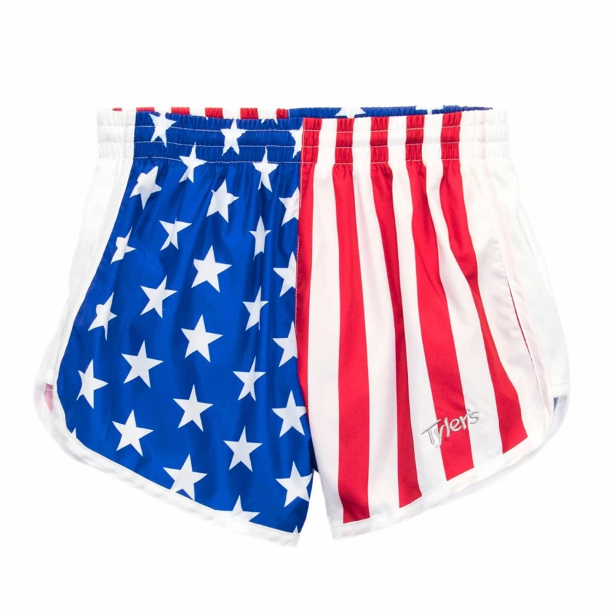 "Girls' Patriotic Racer Shorts - Red, White & Blue American Flag Design"
