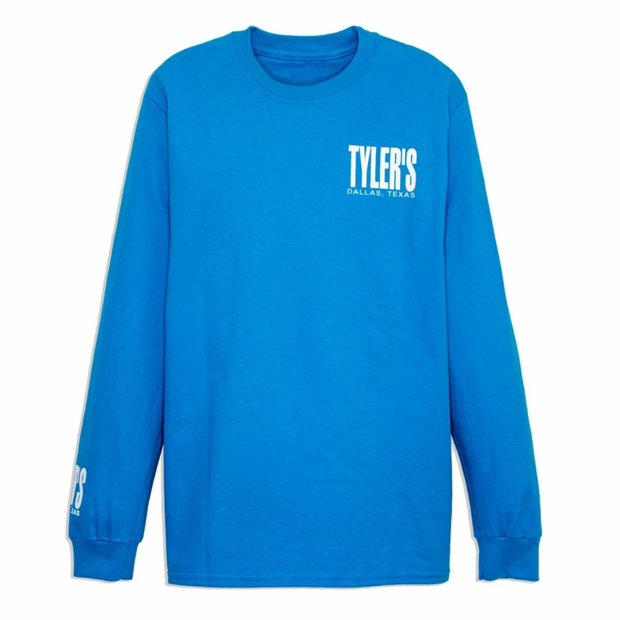 Men's Long Sleeve Sapphire and White Graphic Tee - Dallas Print Casual Shirt