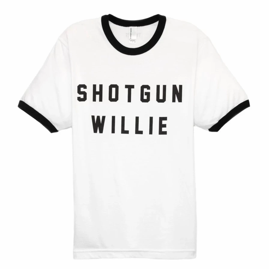 "Shotgun Willie Graphic Tee - White/Black Vintage Style T-Shirt"