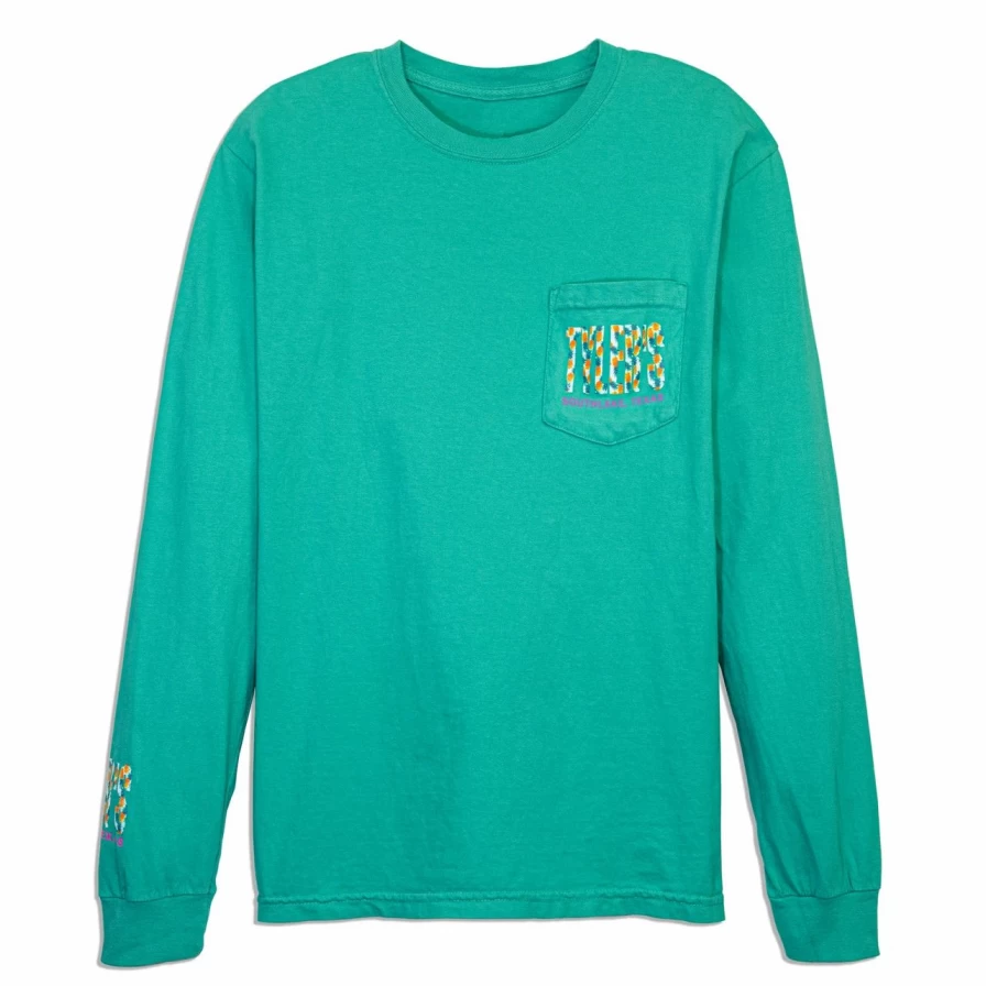 "Men's Long Sleeve Pineapple Print Comfort Color Pocket T-Shirt in Island Green"
