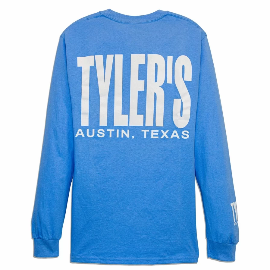 Men's Light Blue and White Long Sleeve T-Shirt Casual Comfortable Austin Style Top