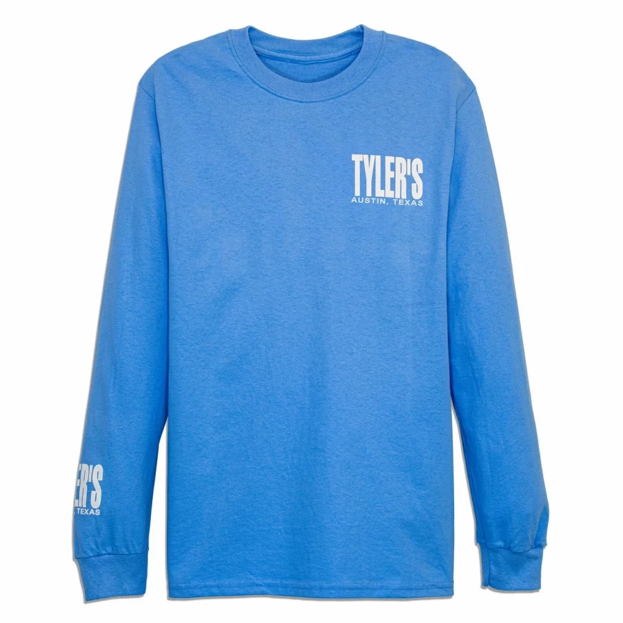 Men's Light Blue and White Long Sleeve T-Shirt Casual Comfortable Austin Style Top