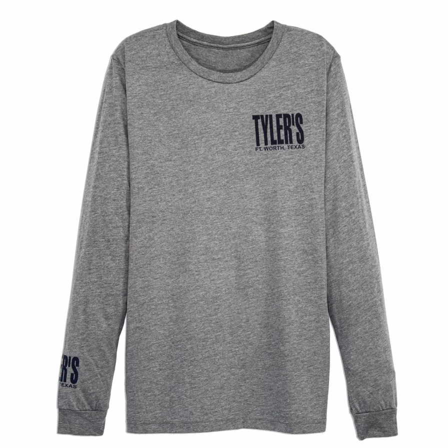 Men's Heather Grey & Navy Long Sleeve Crewneck Track Tee - Comfortable Athletic Casual Shirt