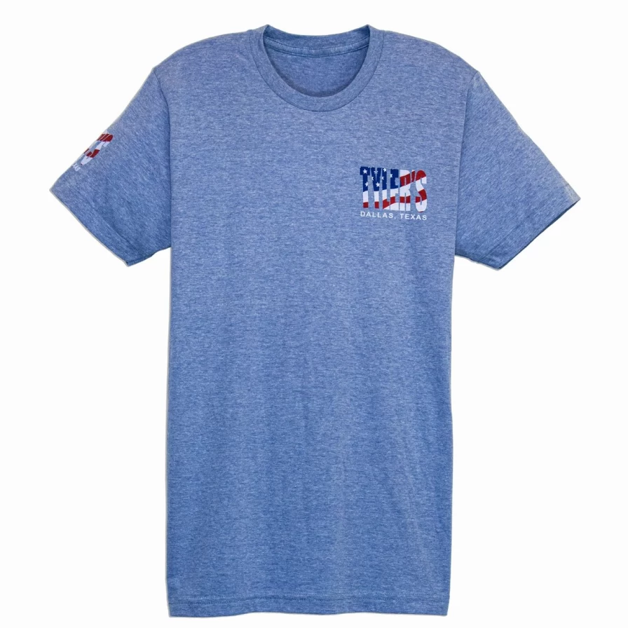 "Tyler's Patriotic Dallas Track Tee - American Flag & Royal Design"